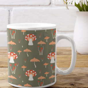 Vintage Mushroom Retro Green Pattern Coffee Mug