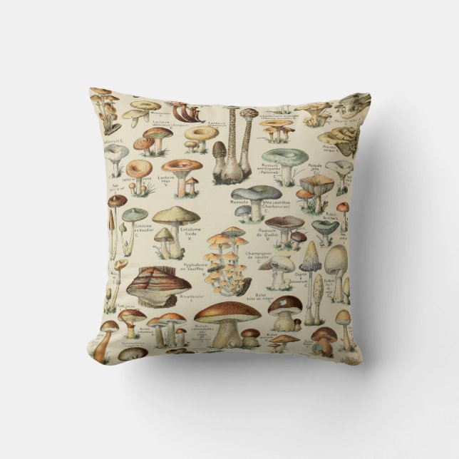 Vintage Mushroom Throw Pillow (Front)