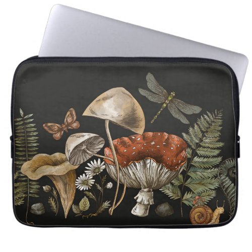 Vintage mushroom with wild flower  laptop sleeve