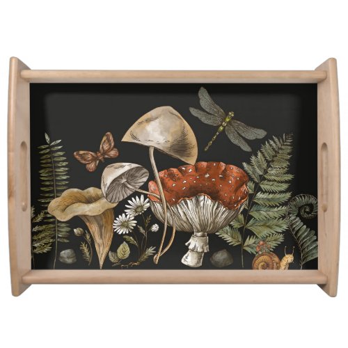 Vintage mushroom with wild flower serving tray