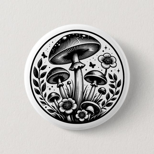 Vintage Mushrooms and Flowers  Button (Front)
