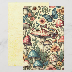 Vintage Mushrooms, Flowers, Butterflies Scrapbook