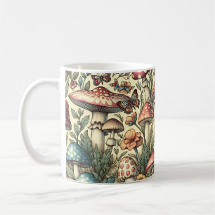 Vintage Mushrooms, Flowers, Butterflies Whimsical Coffee Mug