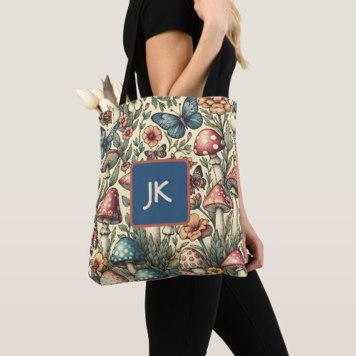 Vintage Mushrooms Flowers Butterflies Whimsical Tote Bag