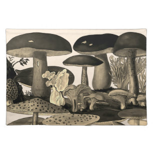 Vintage mushrooms illustration cloth placemat