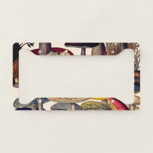 Vintage mushrooms illustration license plate frame