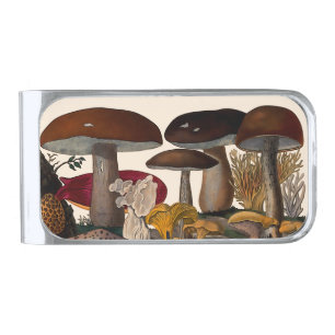 Vintage mushrooms illustration silver finish money clip