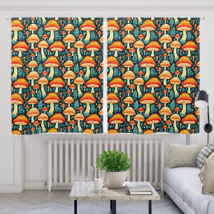 Vintage Mushrooms in Retro Color Blackout Curtains