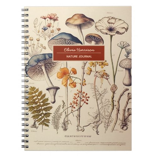 Vintage Mushrooms Nature Name and Subject Notebook