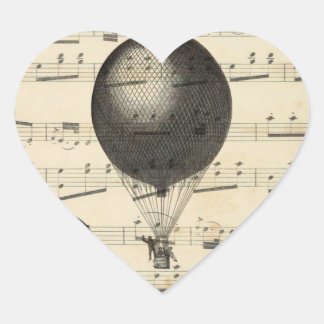Vintage Music and Antique Hot Air Balloons Heart Sticker