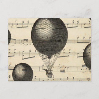 Vintage Music and Antique Hot Air Balloons Postcard