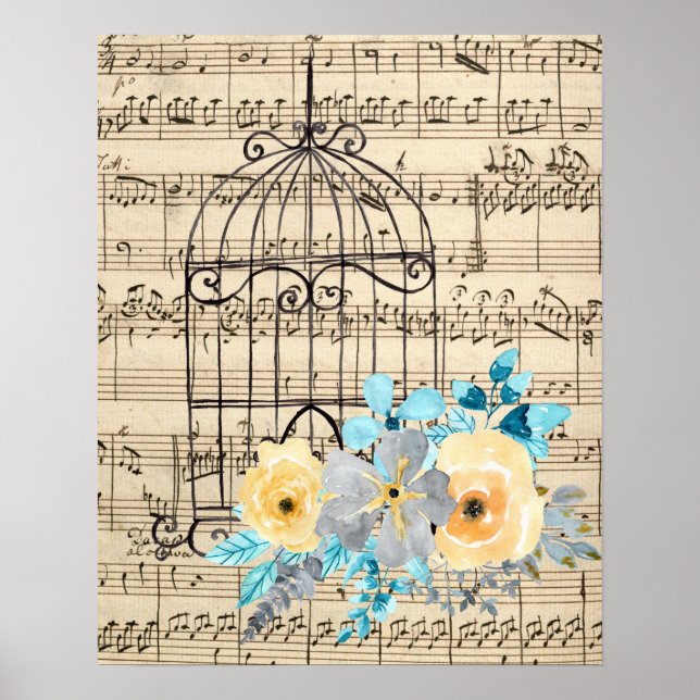 Vintage Music and Birdcage Poster (Front)