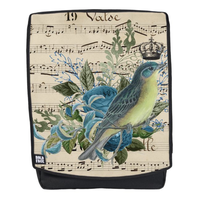 Vintage Music and Blue Bird Backpack (Front)