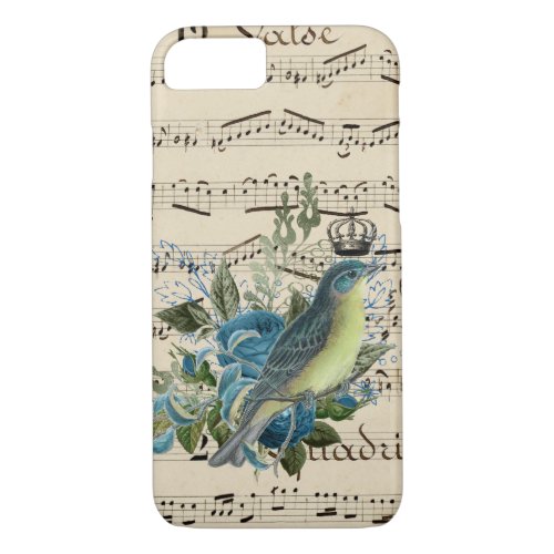 Vintage Music and Blue Bird iPhone 87 Case