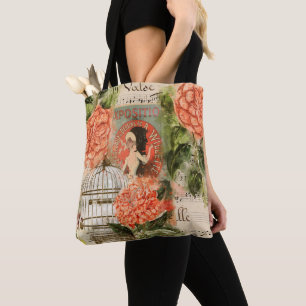 Vintage Music and Floral Collage Tote Bag