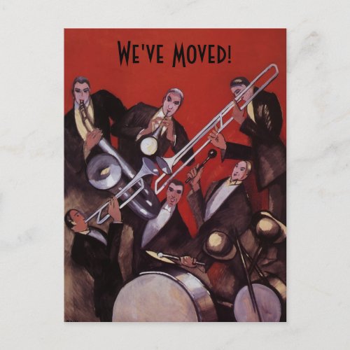 Vintage Music Art Deco Jazz Band Change of Address Announcement Postcard