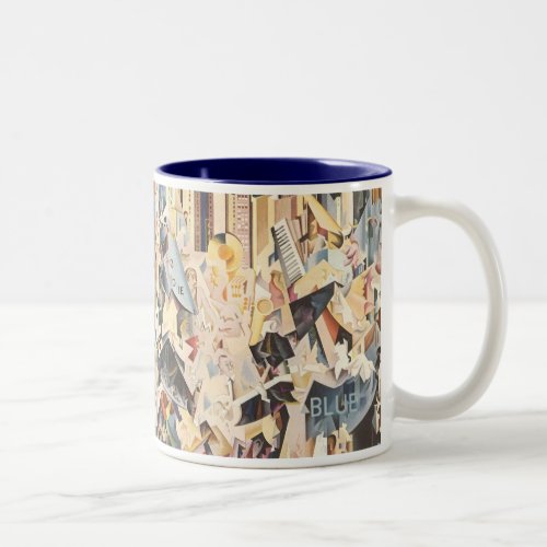 Vintage Music Art Deco Jazz Rhapsody in Blue Two_Tone Coffee Mug