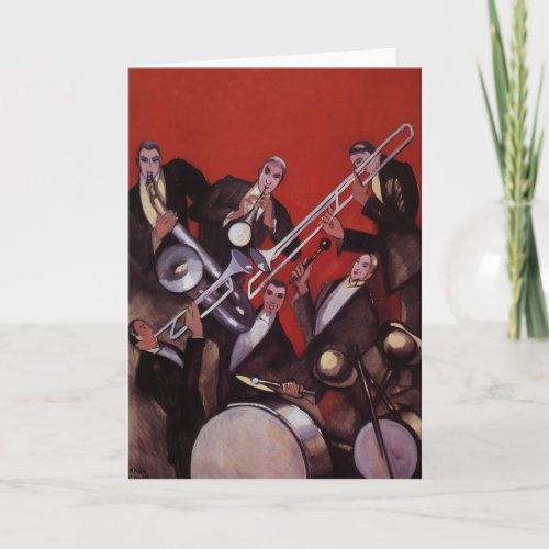 Vintage Music Art Deco Musical Jazz Band Jamming Card