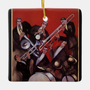 Vintage Music, Art Deco Musical Jazz Band Jamming Ceramic Ornament