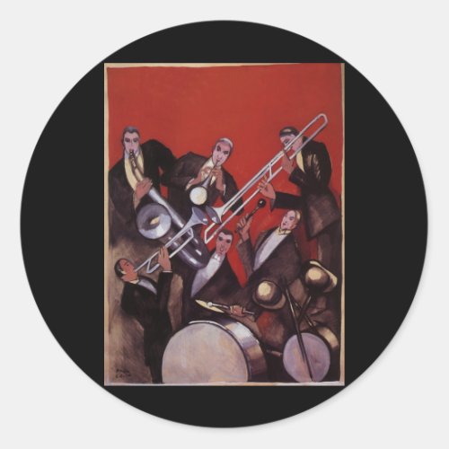Vintage Music Art Deco Musical Jazz Band Jamming Classic Round Sticker