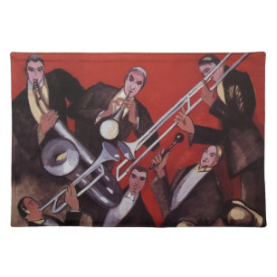 Vintage Music, Art Deco Musical Jazz Band Jamming Cloth Placemat
