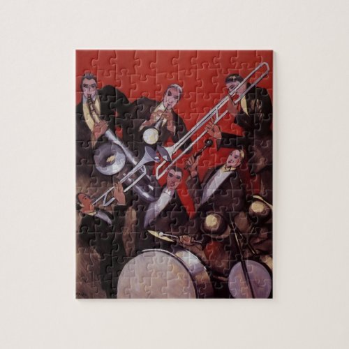Vintage Music Art Deco Musical Jazz Band Jamming Jigsaw Puzzle
