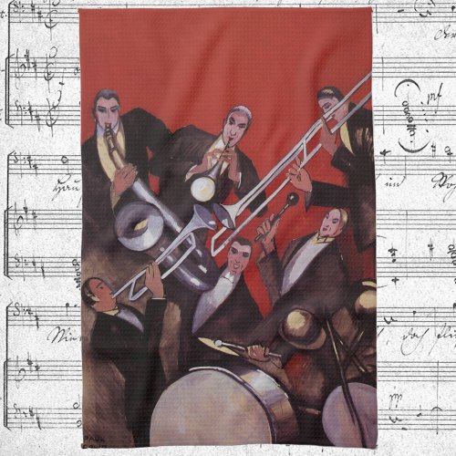 Vintage Music Art Deco Musical Jazz Band Jamming Kitchen Towel