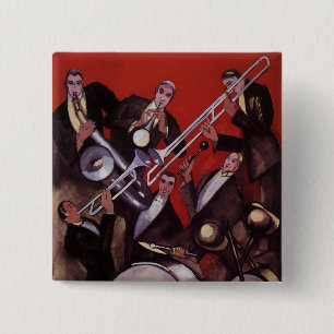 Vintage Music, Art Deco Musical Jazz Band Jamming Pinback Button