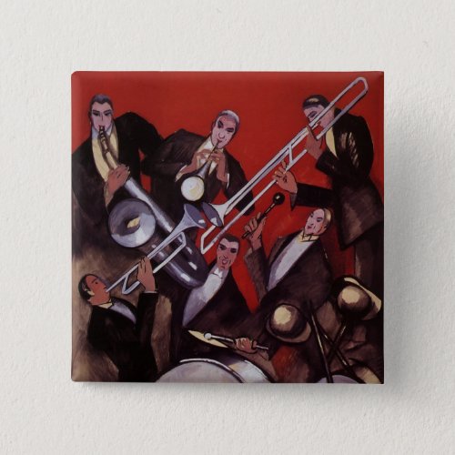 Vintage Music Art Deco Musical Jazz Band Jamming Pinback Button
