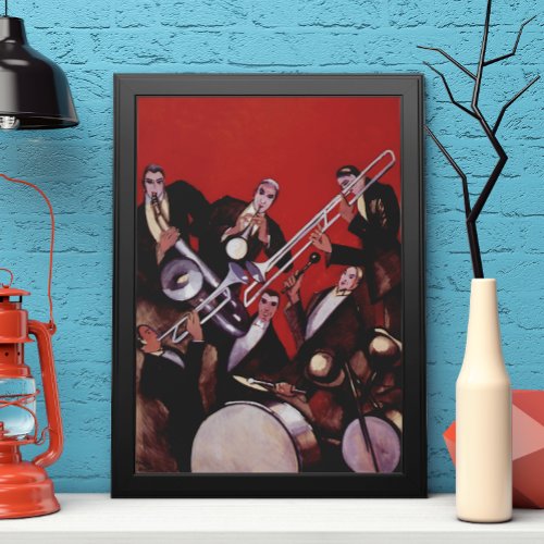 Vintage Music Art Deco Musical Jazz Band Jamming Poster