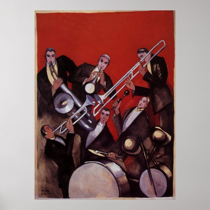 Vintage Music Art Deco Musical Jazz Band Jamming Poster Zazzle