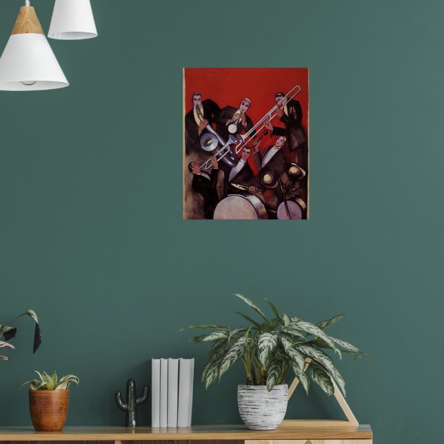 Vintage Music, Art Deco Musical Jazz Band Jamming Poster