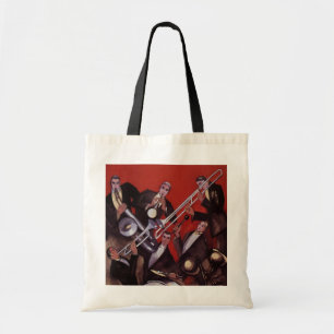Vintage Music, Art Deco Musical Jazz Band Jamming Tote Bag