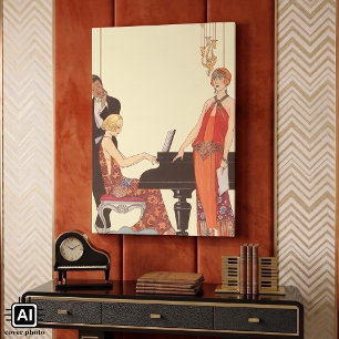 Vintage Music, Art Deco Pianist Musician Singer Canvas Print