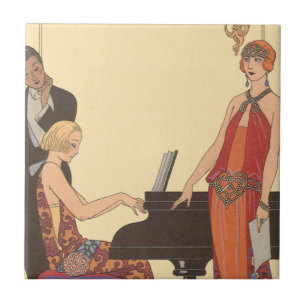 Vintage Music, Art Deco Pianist Musician Singer Ceramic Tile