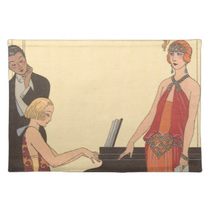 Vintage Music, Art Deco Pianist Musician Singer Cloth Placemat
