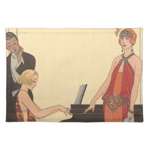 Vintage Music Art Deco Pianist Musician Singer Cloth Placemat