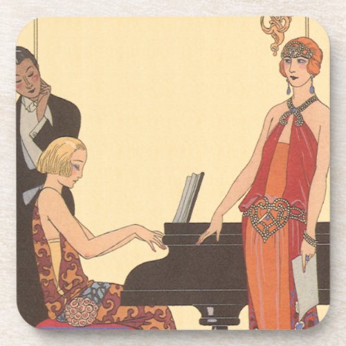 Vintage Music Art Deco Pianist Musician Singer Coaster