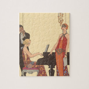 Vintage Music, Art Deco Pianist Musician Singer Jigsaw Puzzle