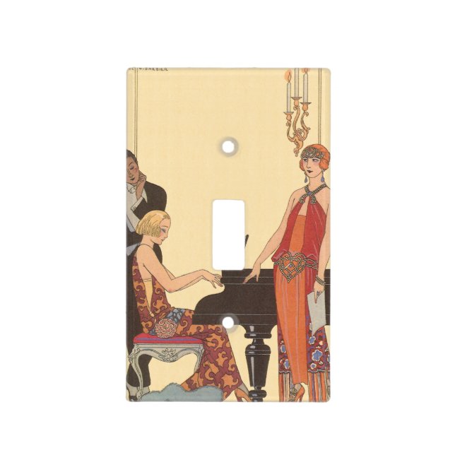 Vintage Music, Art Deco Pianist Musician Singer Light Switch Cover (Front)