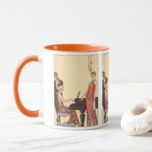 Vintage Music, Art Deco Pianist Musician Singer Mug (With Donut)