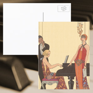 Vintage Music, Art Deco Pianist Musician Singer Postcard