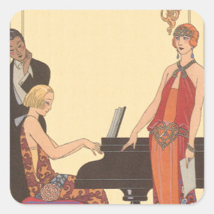 Vintage Music, Art Deco Pianist Musician Singer Square Sticker