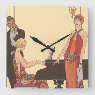 Vintage Music, Art Deco Pianist Musician Singer Square Wall Clock