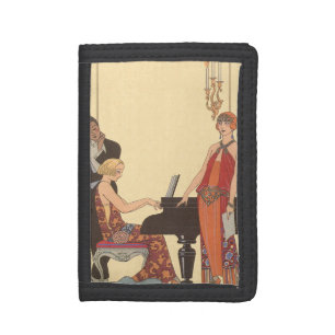 Vintage Music, Art Deco Pianist Musician Singer Tri-fold Wallet