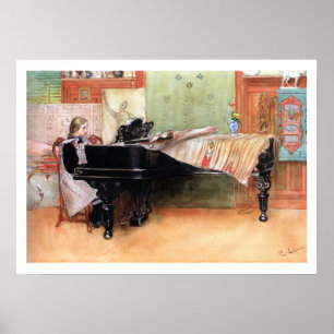 Vintage Music Art Girl Playing Piano Musician Poster