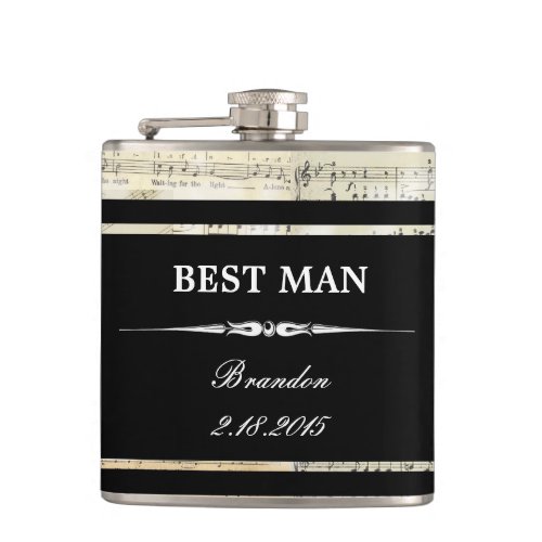 Vintage Music Black BEST MAN Wedding Flask