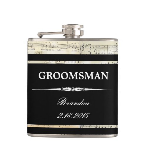 Vintage Music Black GROOMSMAN Wedding Flask