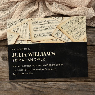 Vintage music bridal shower invitation