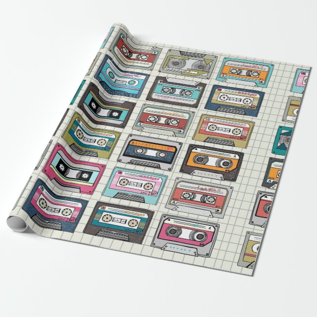 Vintage music cassette design wrapping paper (Unrolled)